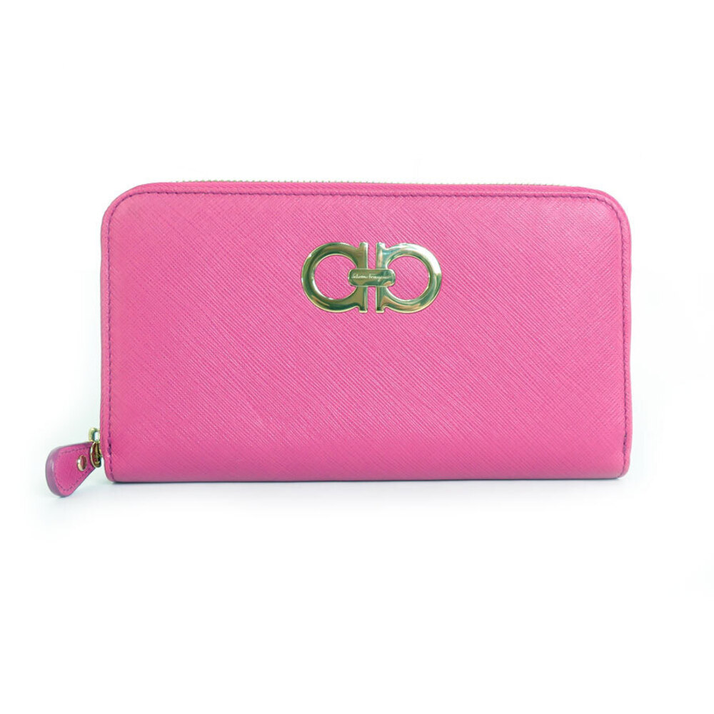 Salvatore Ferragamo round zipper long wallet Gancini leather pink
